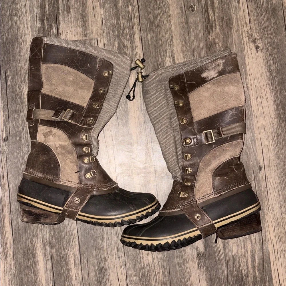 Sorel Conquest Carly Waterproof Leather Knee High Riding Work Boots Womens Sz10